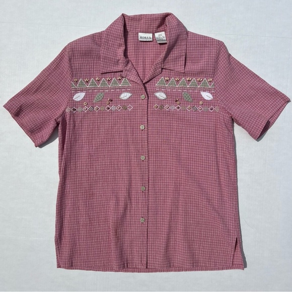 Vintage Koret red checkered beaded button down shirt - Picture 1 of 5